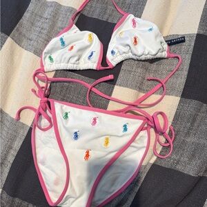 Ralph Lauren White Bikini with Pink Accents size 10